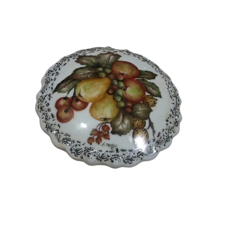 Vintage 80’s Hand Painted Fruit Trinket Jewelry Box Bowl Cottagecore Lidded